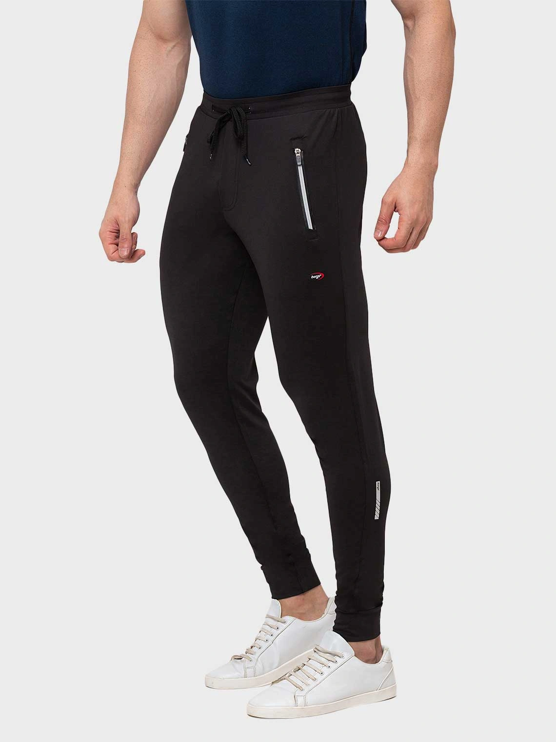 Berge IJ-206 Men's Instadry Joggers Track Pants: Comfortable and Functional Joggers with 4-Way Stretch and Reflective Details-BLACK-L-5