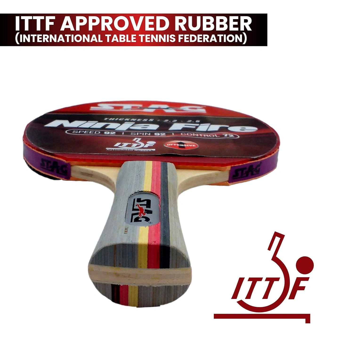 STAG Advanced ITTF Approved Rubber Ninja Fire Table Tennis Racquet-1 Unit-3