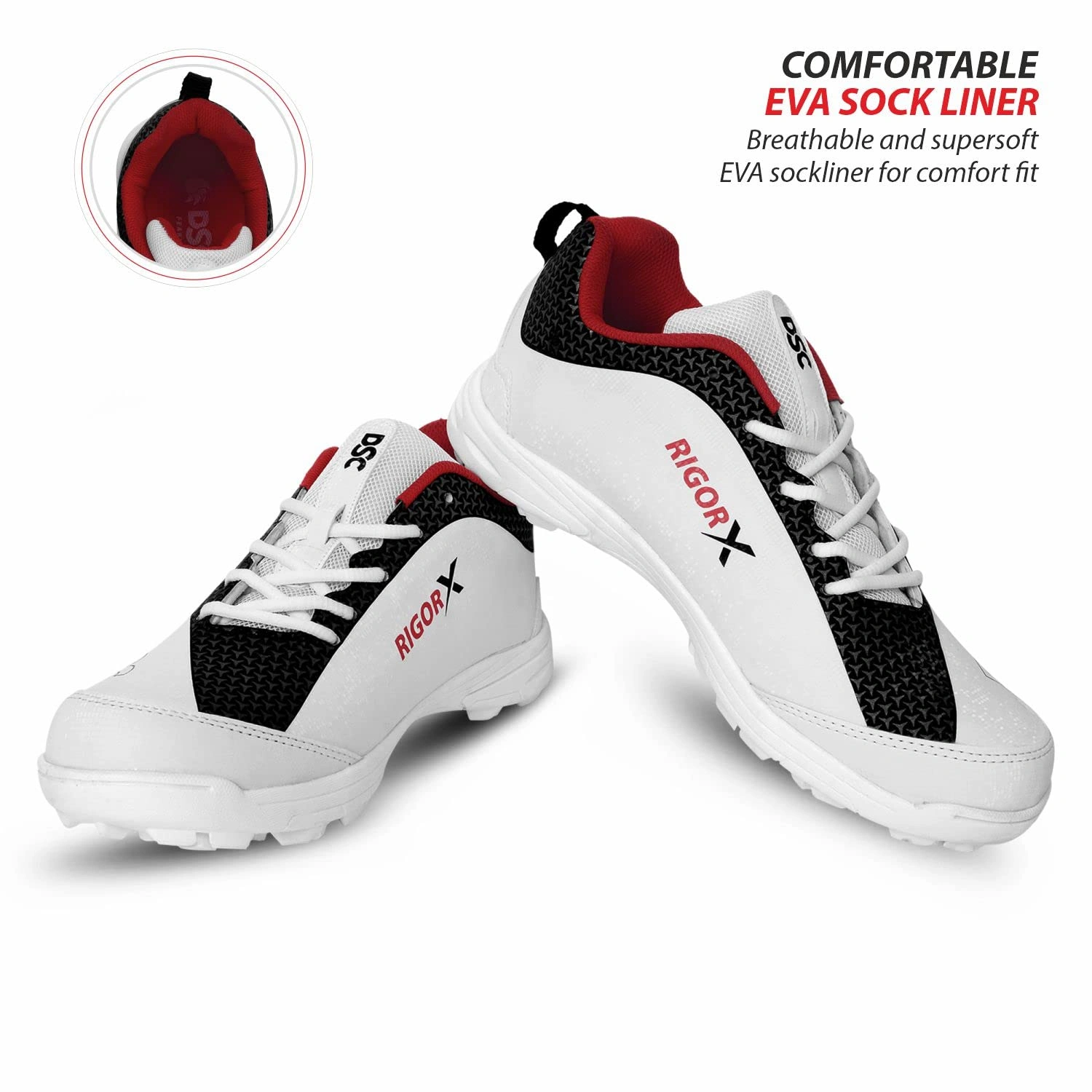 DSC Rigor X Cricket Shoes: Lightweight and Durable Cricket Shoes with Enhanced Grip for Optimal Performance on the Field-1-WHITE/ BLACK-6