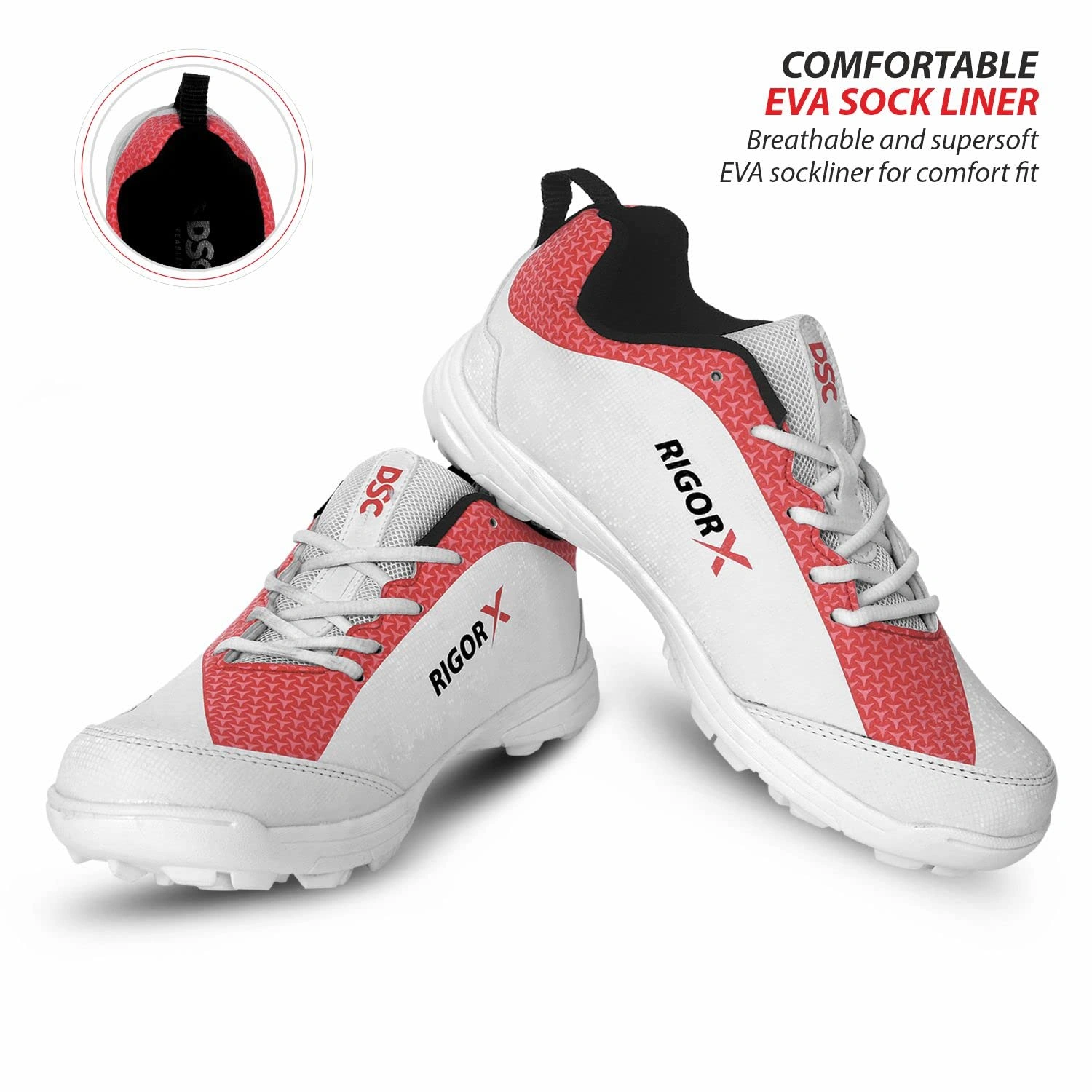 DSC Rigor X Cricket Shoes: Lightweight and Durable Cricket Shoes with Enhanced Grip for Optimal Performance on the Field-1-WHITE/RED-6