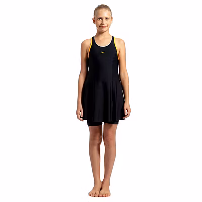 Speedo Racerback Swimdress With Boyleg For Girls-TRUE NAVY/MANGO-34-1