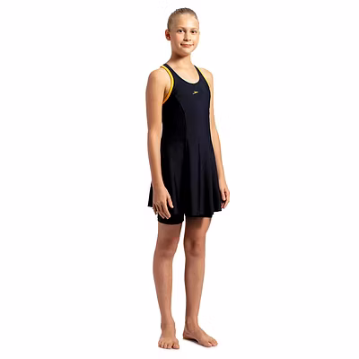 Speedo Racerback Swimdress With Boyleg For Girls-TRUE NAVY/MANGO-34-5