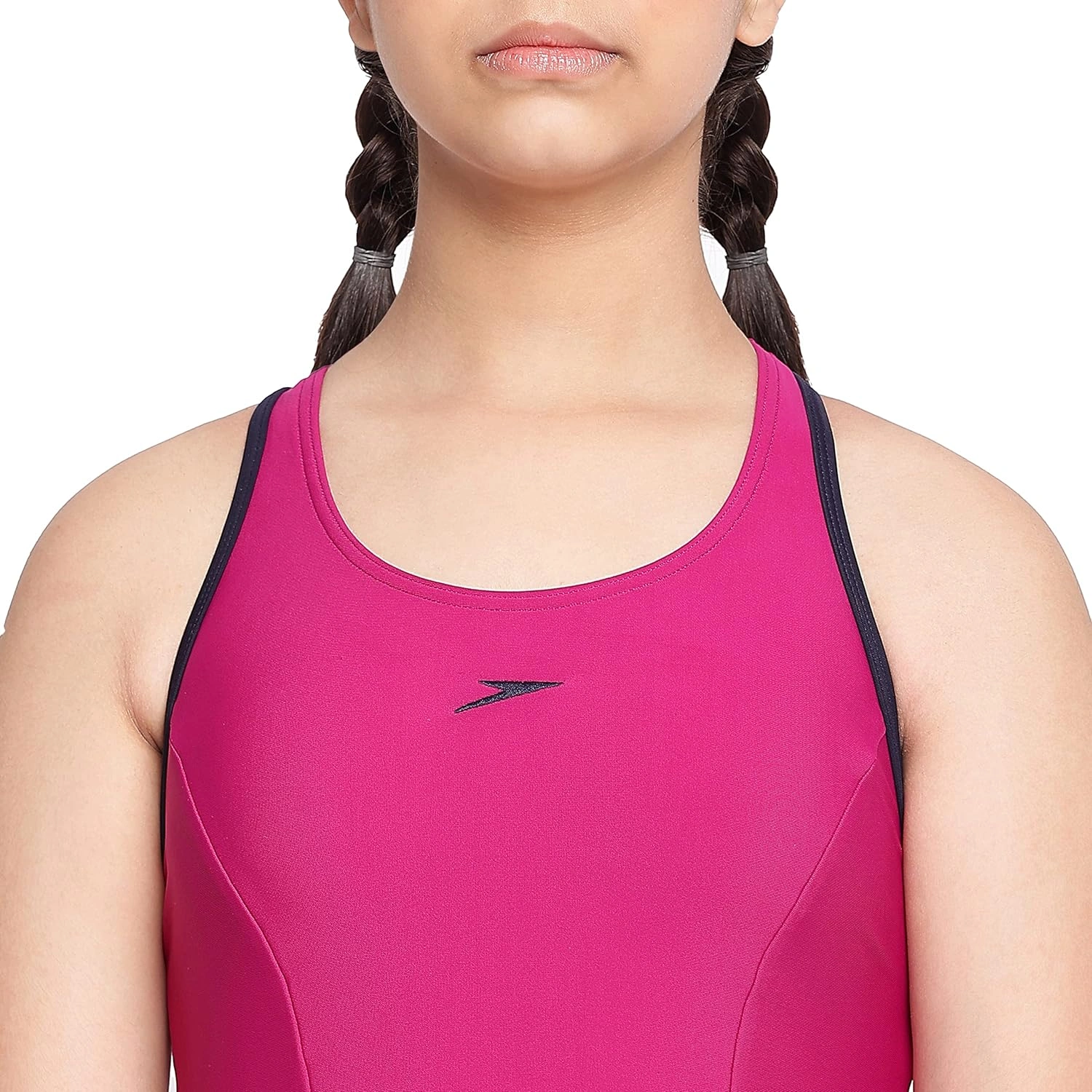 Speedo Racer Back Swimdress with Boyleg, Girls-BERRY / TRUE NAVY-26-6