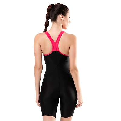 Speedo Essential Panel Racer Back Legsuit-BLACK / RASPBERRY FILL-3-3