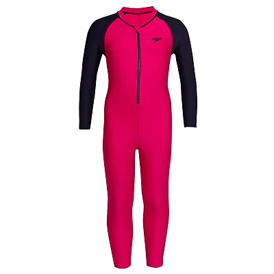 Speedo Color Block All in 1 Suit-BERRY / TRUE NAVY-9Y-1