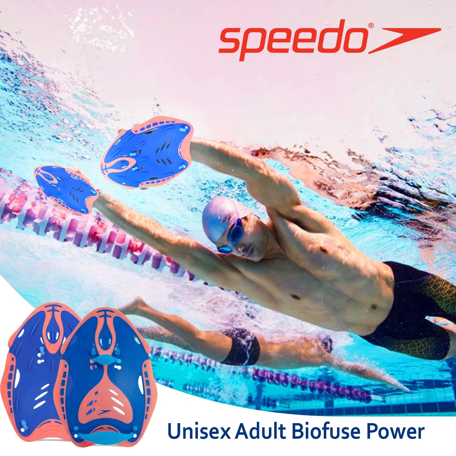 Speedo Biofuse Power Paddle, Training Aids, Unisex Adult-BLUE/ORANGE-L-4