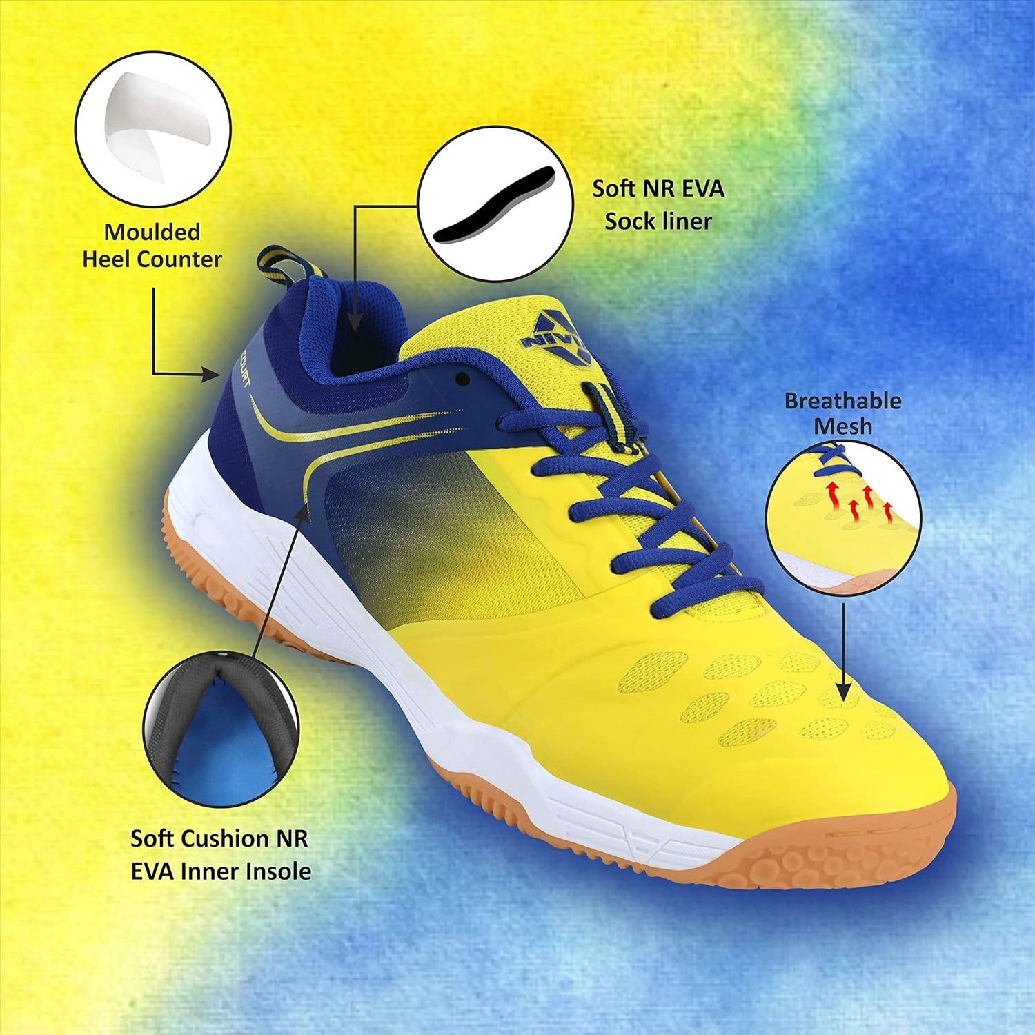 Nivia Hy-Court 2.0 Kids Badminton Shoes-YELLOW RBLUE-1-2