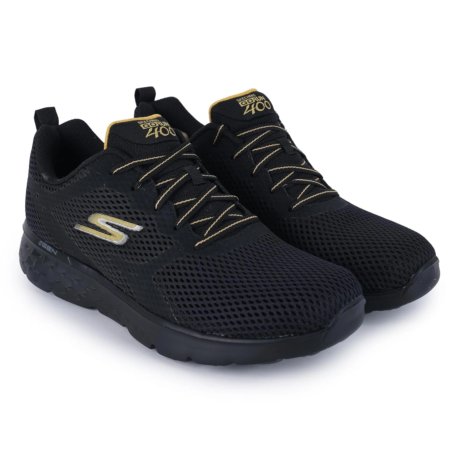 Skechers Men's GO Run 400 Sports Walking Shoe-BLACK/GOLD-10-5