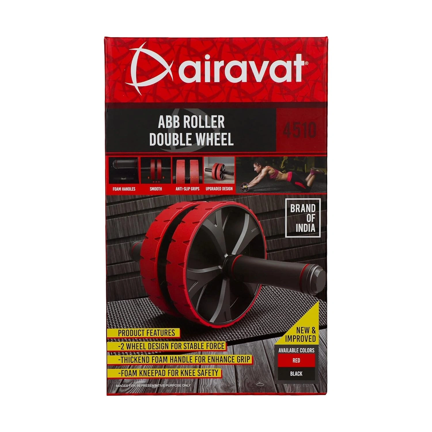 Airavat 4510 Ab Roller with Dual Wheels: Strengthen and Sculpt Your Core Muscles with Enhanced Stability-RED-5