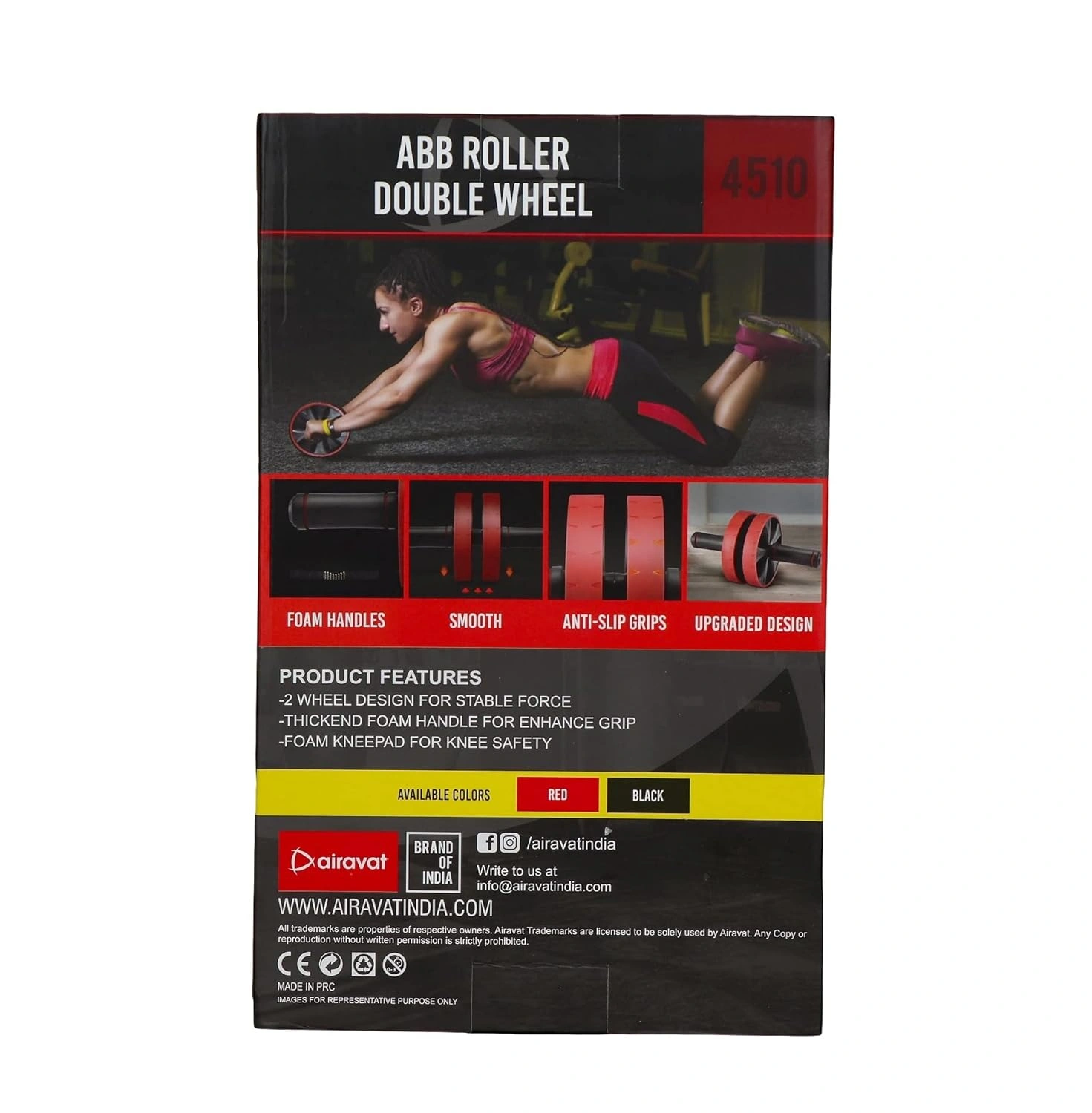 Airavat 4510 Ab Roller with Dual Wheels: Strengthen and Sculpt Your Core Muscles with Enhanced Stability-RED-6