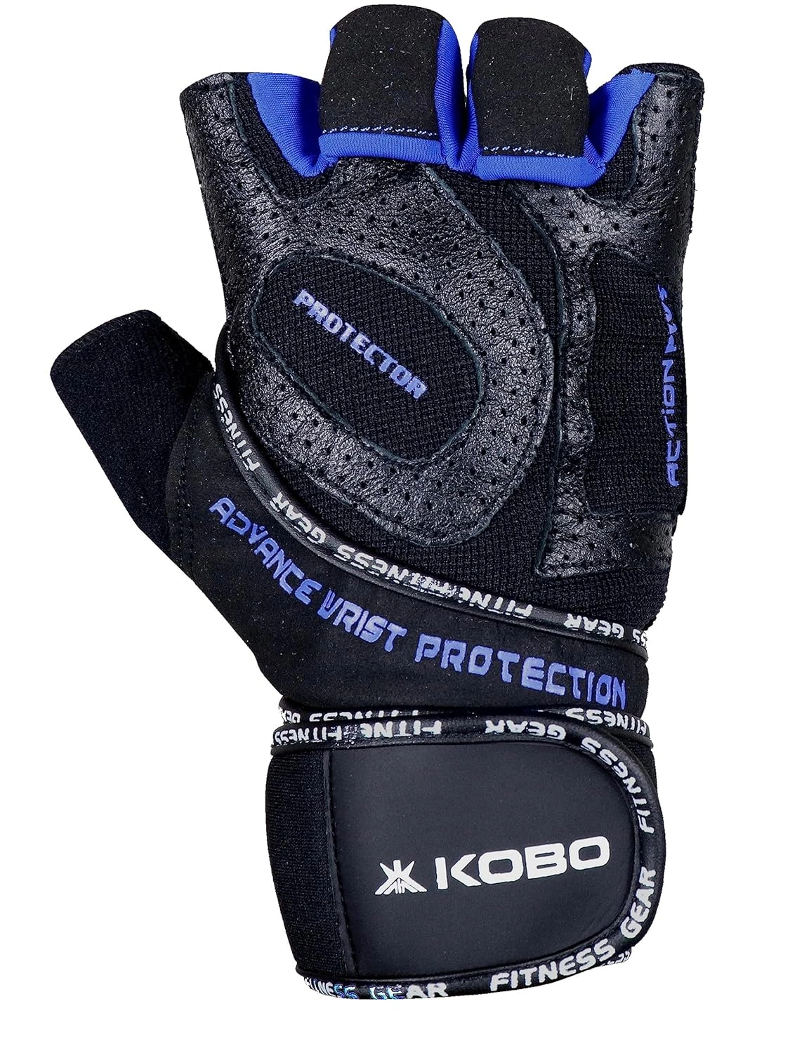 Kobo WTG-53 Gym Gloves with Wrist Support-BLUE/BLACK-L-2