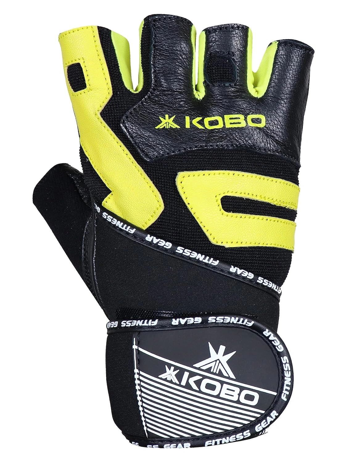 Kobo WTG-54 Gym Gloves with Wrist Support-BLACK YELLOW-L-3