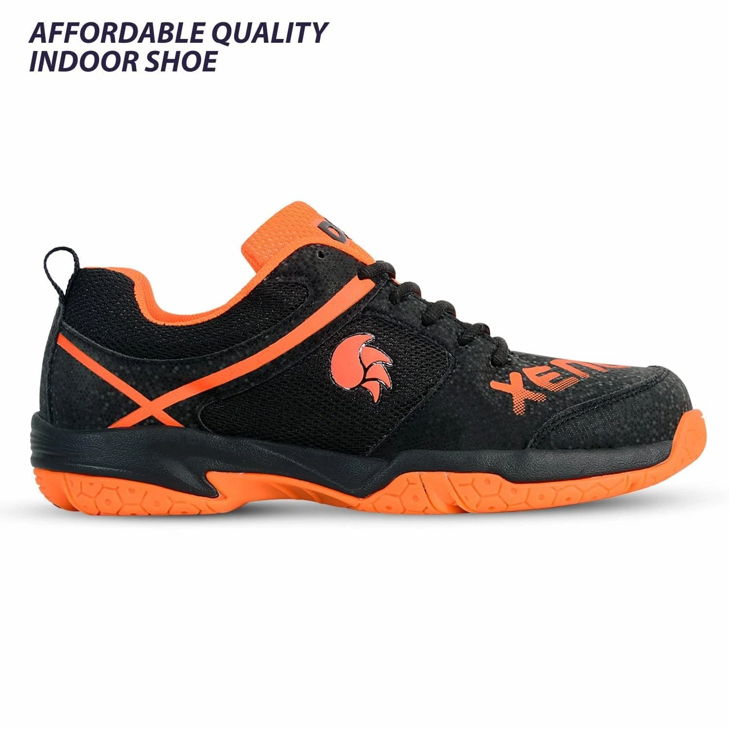 DSC XENO Badminton Shoes: Breathable Indoor Court Shoes with Synthetic Leather and EVA for Enhanced Comfort and Performance-BLACK-ORANGE-11-2