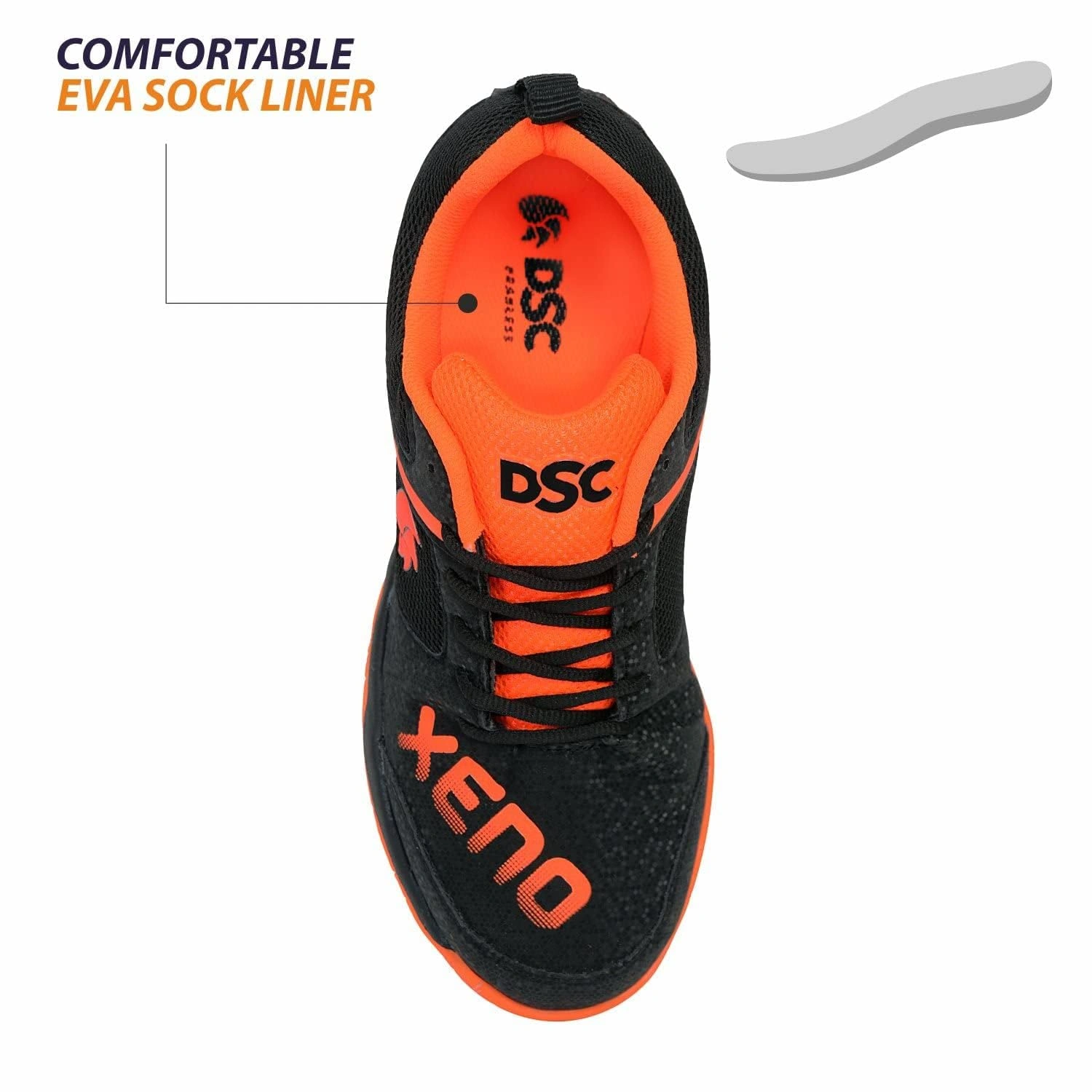 DSC XENO Badminton Shoes: Breathable Indoor Court Shoes with Synthetic Leather and EVA for Enhanced Comfort and Performance-BLACK-ORANGE-11-6