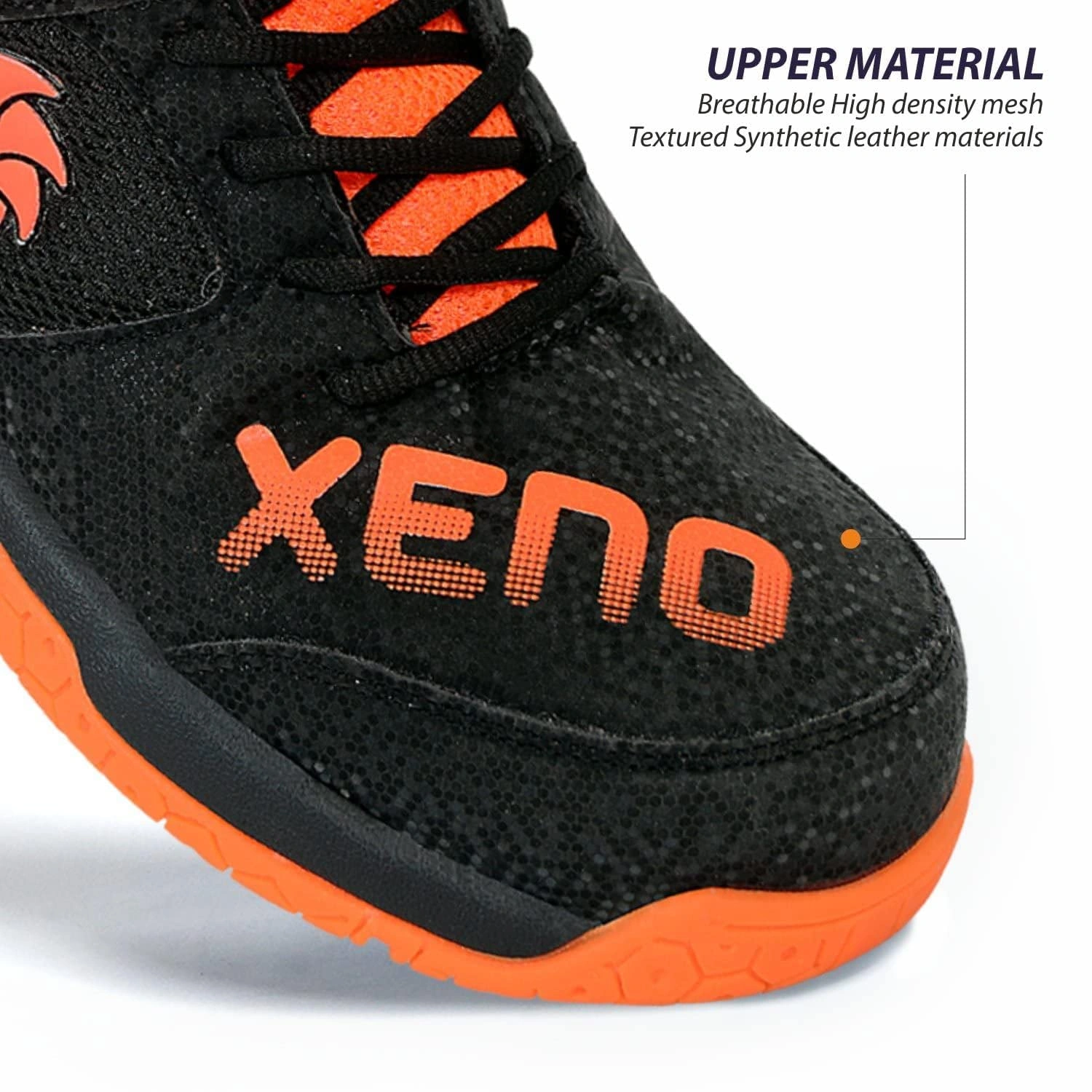 DSC XENO Badminton Shoes: Breathable Indoor Court Shoes with Synthetic Leather and EVA for Enhanced Comfort and Performance-BLACK-ORANGE-11-3