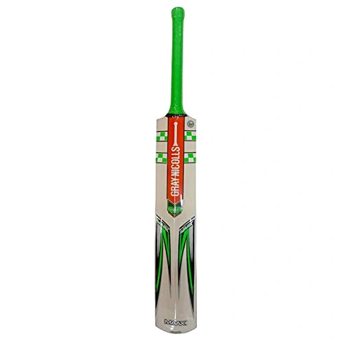 Gray Nicolls Maax Range Kashmir Willow Cricket Bat: Handcrafted Bat with Natural Finish and Oval Short Handle for Powerful Shots-37688