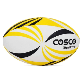 Cosco Synthetic Rugby Ball, Yellow-White-Black Size 5: Durable and Reliable Rugby Ball for Training and Matches