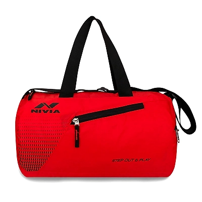 NIVIA Deflate Round 01 Polyester Gym Bag-RED BLACK-1