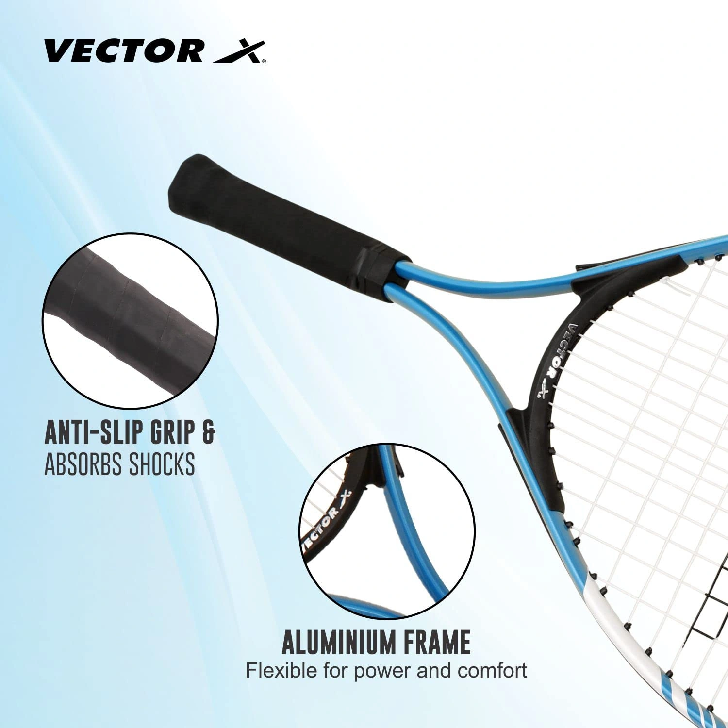 Vector X VXT 520 Strung Tennis Racquet-BLUE WHITE-23-2