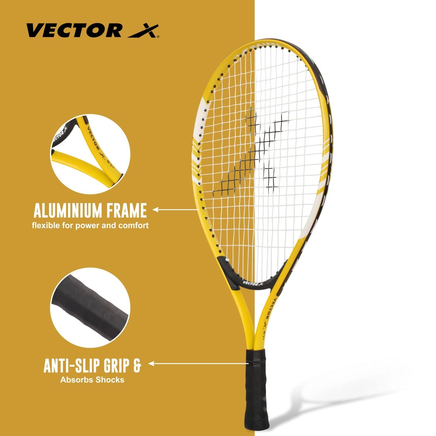 Vector X VXT 520 Strung Tennis Racquet-YELL/BLACK-21-2