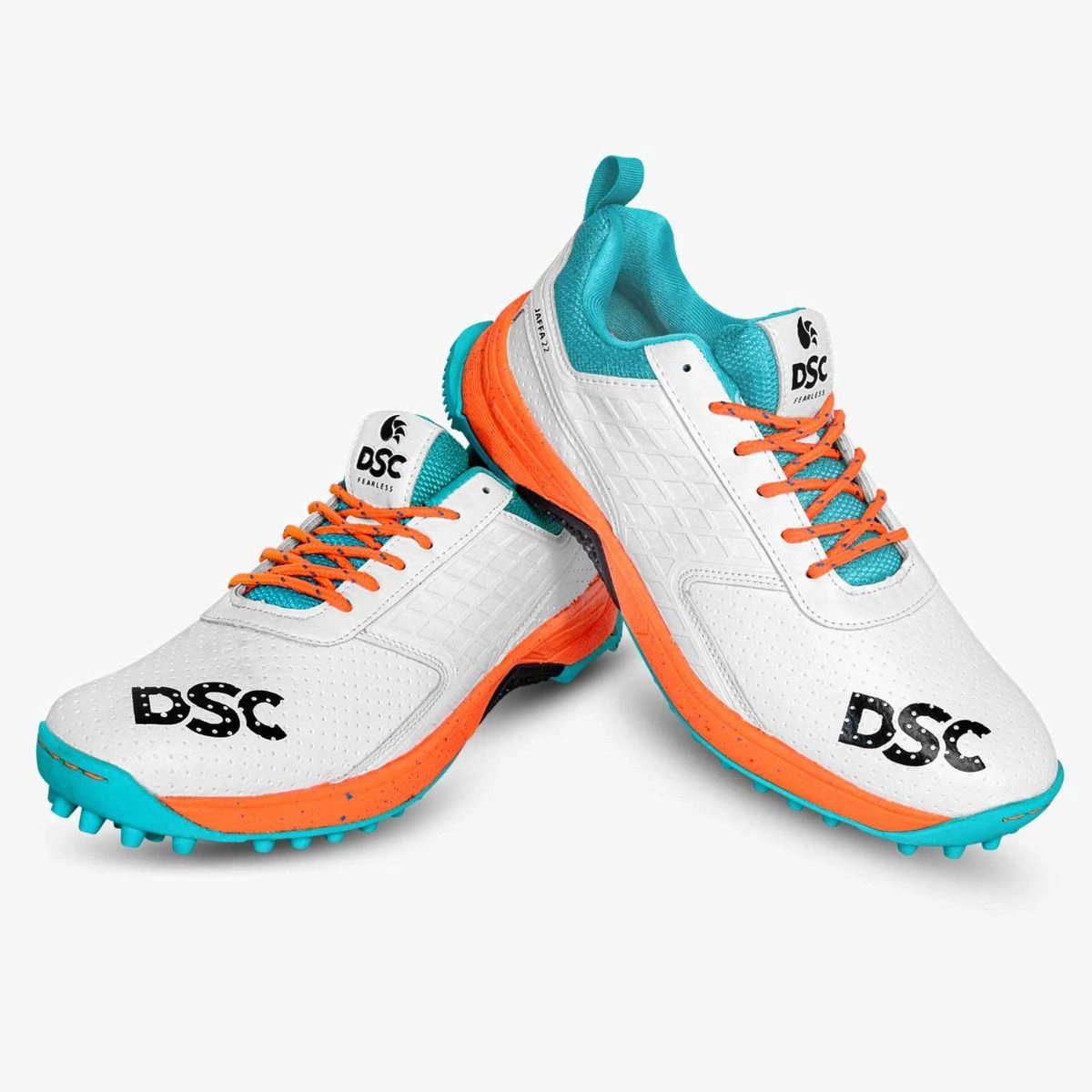 DSC Jaffa 22 Cricket Shoes for Men: Lightweight and Durable Cricket Shoes with Synthetic Leather Upper and Rubber Outsole-White - Orange-11-6