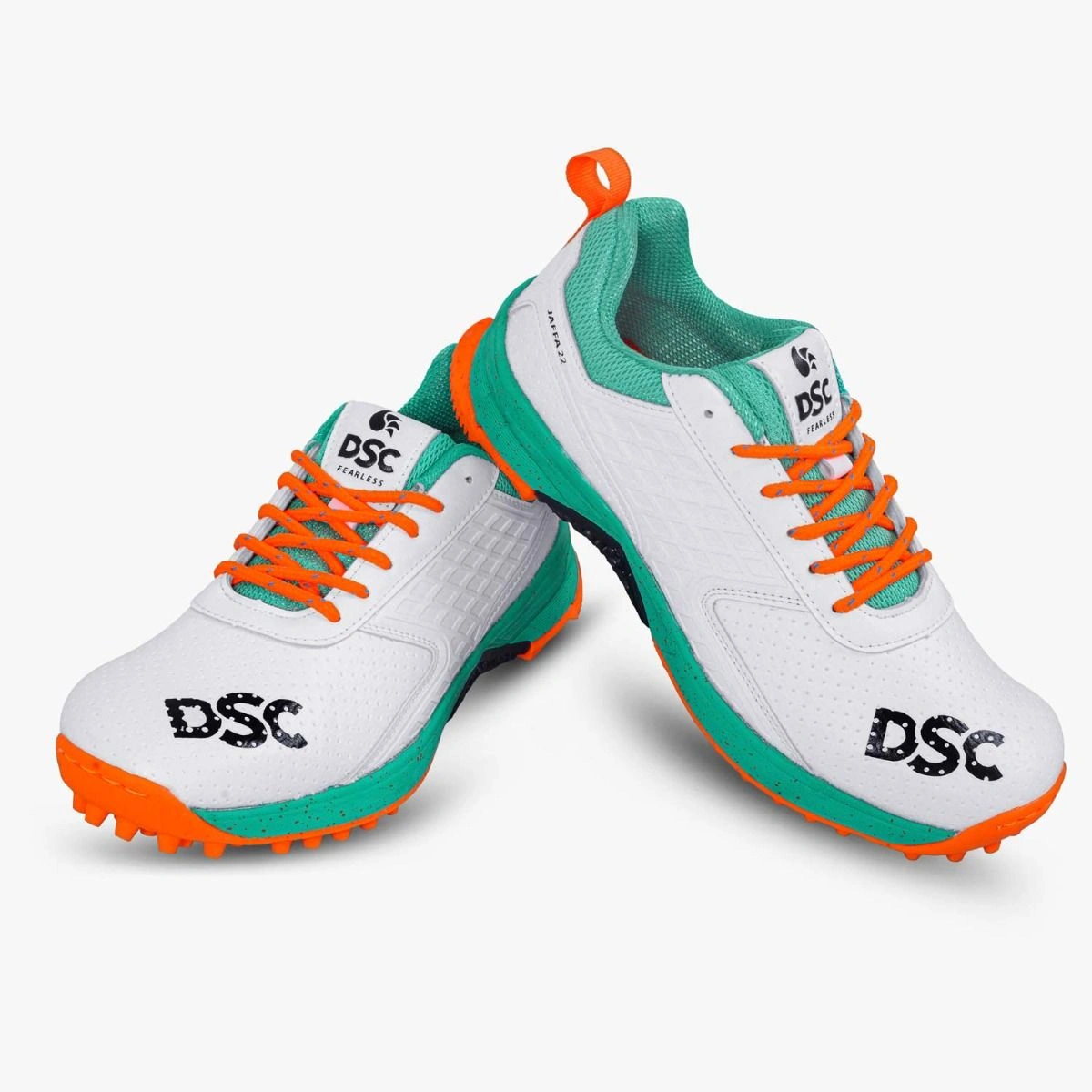 DSC Jaffa 22 Cricket Shoes for Men: Lightweight and Durable Cricket Shoes with Synthetic Leather Upper and Rubber Outsole-SEA GREEN/FL.ORANGE-8-6