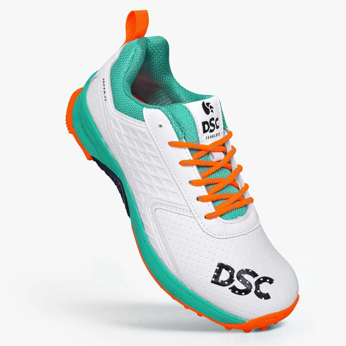 DSC Jaffa 22 Cricket Shoes for Men: Lightweight and Durable Cricket Shoes with Synthetic Leather Upper and Rubber Outsole-SEA GREEN/FL.ORANGE-8-3