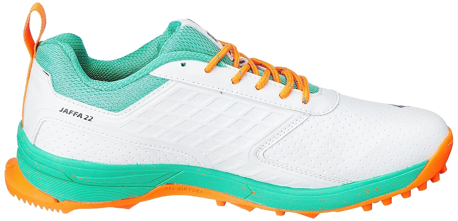 DSC Jaffa 22 Cricket Shoes for Men: Lightweight and Durable Cricket Shoes with Synthetic Leather Upper and Rubber Outsole-SEA GREEN/FL.ORANGE-8-2