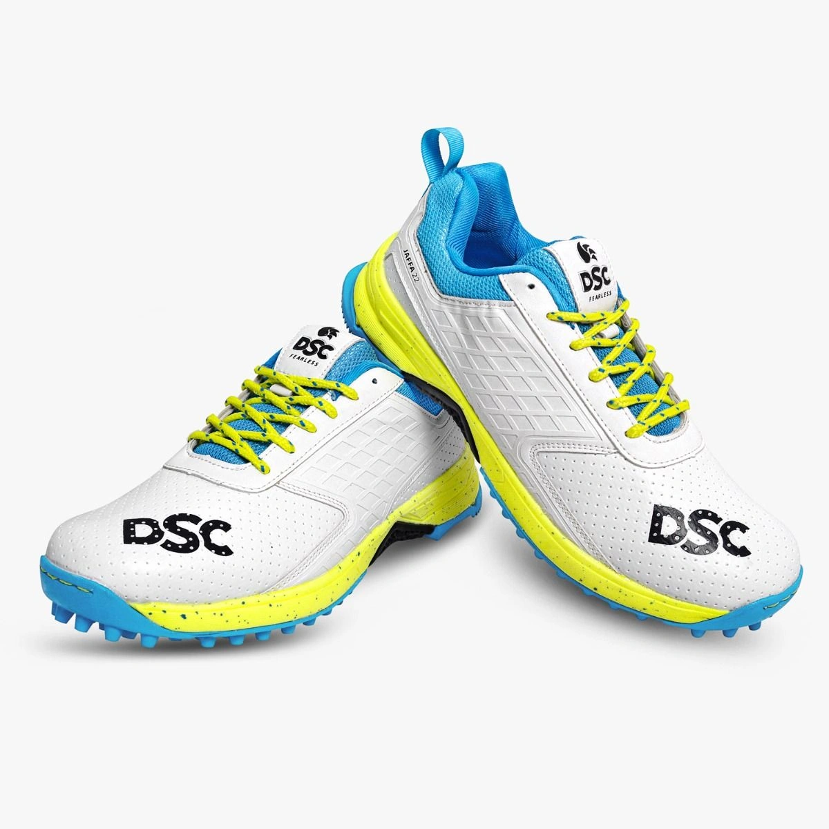 DSC Jaffa 22 Cricket Shoes for Men: Lightweight and Durable Cricket Shoes with Synthetic Leather Upper and Rubber Outsole-WHITE/L.YELLOW-12-6