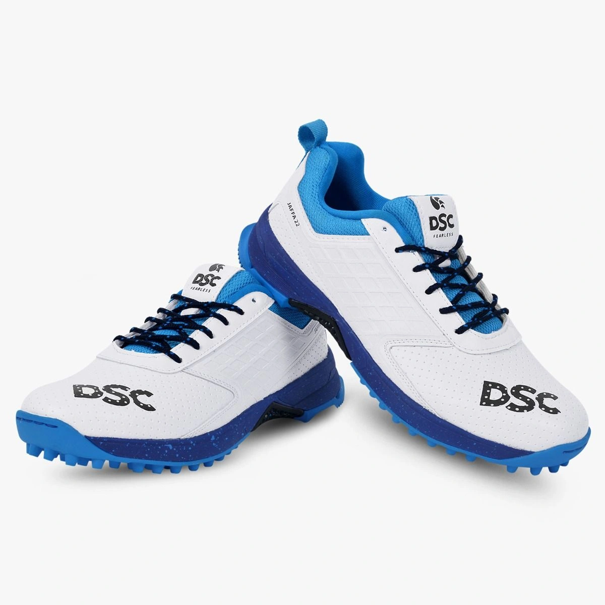 DSC Jaffa 22 Cricket Shoes for Men: Lightweight and Durable Cricket Shoes with Synthetic Leather Upper and Rubber Outsole-White - Navy-8-6