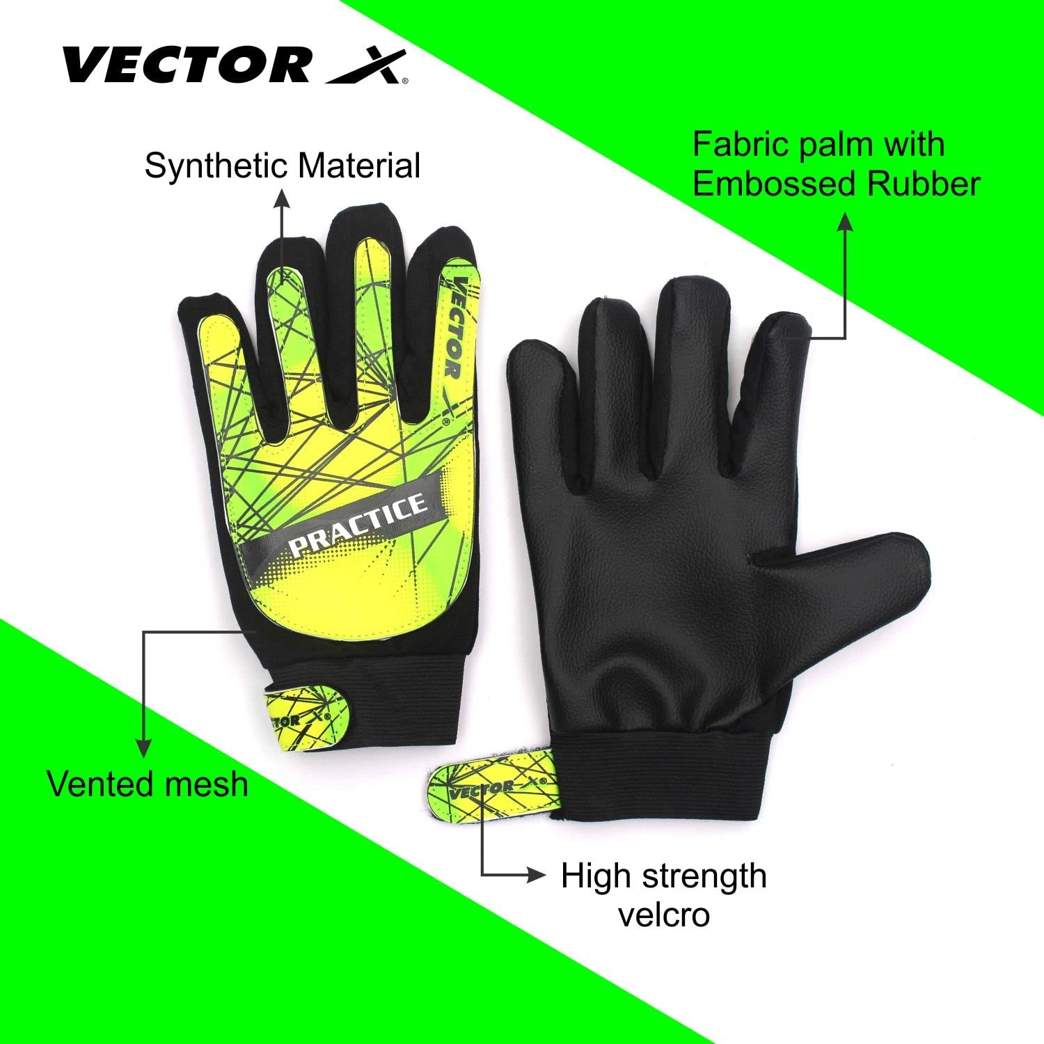 Vector X Practice Goalkeeper Synthetic Gloves-GREEN/BLACK-10-3