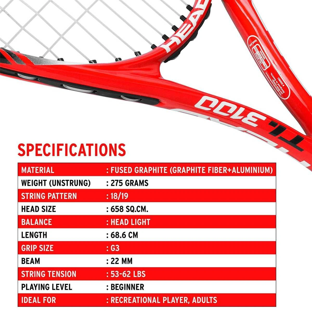 Head Titanium 3100 Graphite-Titanium-Lined Tennis Racquet-RED &amp; WHITE-1