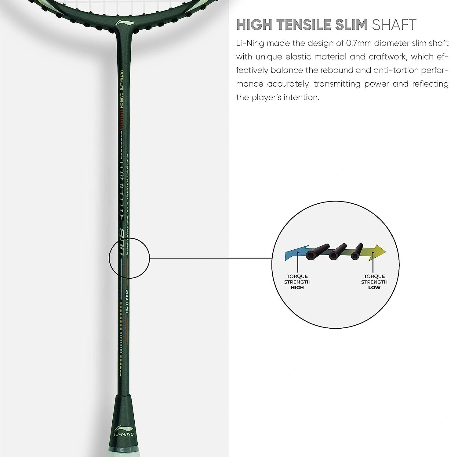 LI-NING Wind Lite 800 Strung Badminton Racket-DARK GREY- BLUE-FS-3