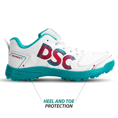 DSC Beamer X Cricket Shoes: Durable and Comfortable Cricket Shoes for Armature and Recreational Players-DARK CYAN/WHITE-10-3