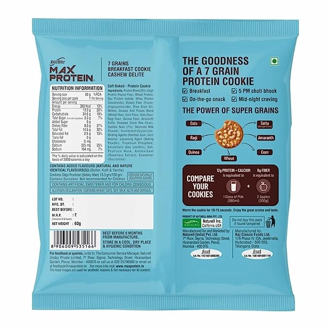 RITEBITE MAX PROTEIN COOKIES,60 G-CASHEW DELITE-2