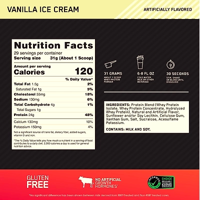 Optimum Nutrition Gold Standard 100% Whey Protein-VANILLA ICE CREAM-2 Lbs-3