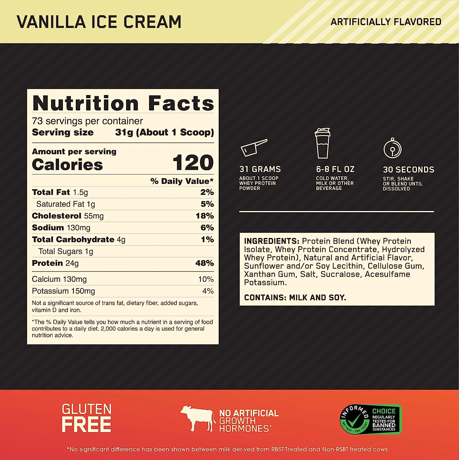 Optimum Nutrition (ON) Gold Standard 100% Whey Protein Powder-5 Lbs-VANILLA ICE CREAM-3