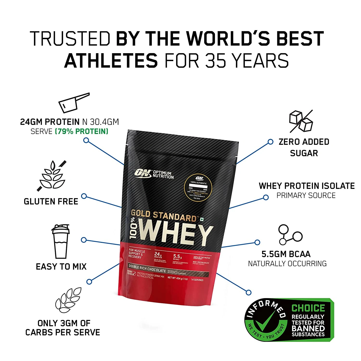 Optimum Nutrition (ON) Gold Standard 100% Whey Protein-DOUBLE RICH CHOC-1 Lbs-2