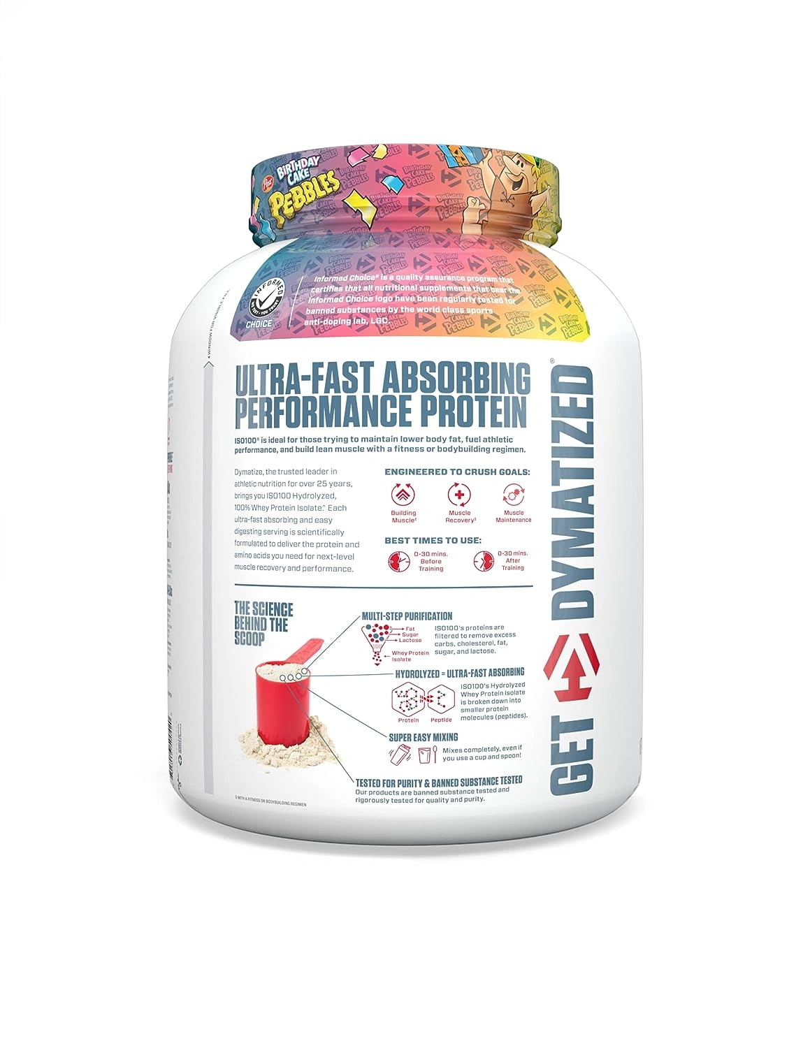 Dymatize ISO 100 5lbs (2.3kg) Hydrolyzed Whey Protein Isolate Powder: Fast-Acting Protein for Lean Muscle Growth (Fudge Brownie Flavor)-BIRTHDAY CAKE PEBBLE-3