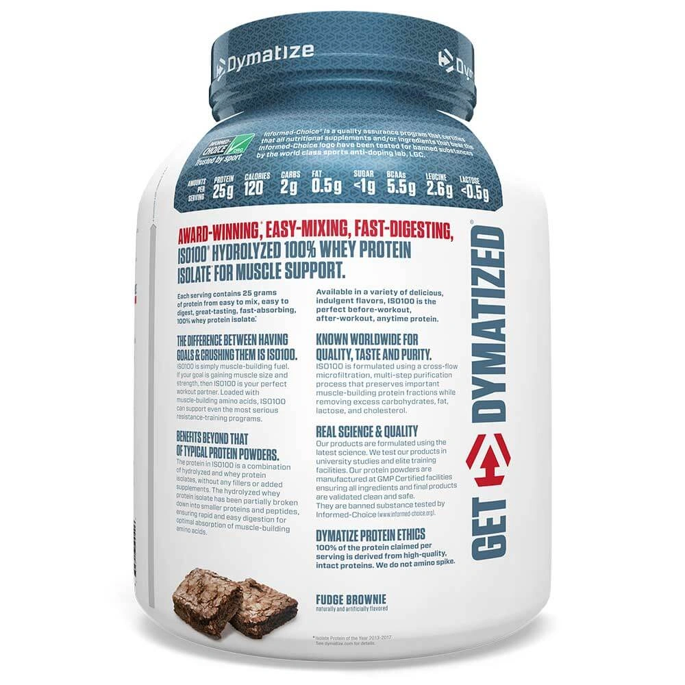 Dymatize ISO 100 5lbs (2.3kg) Hydrolyzed Whey Protein Isolate Powder: Fast-Acting Protein for Lean Muscle Growth (Fudge Brownie Flavor)-FUDGE BROWNIE-2