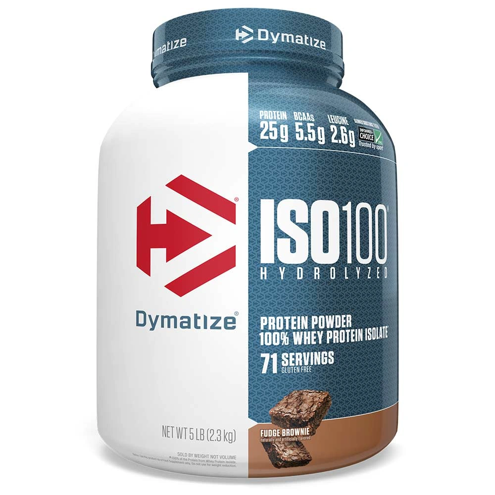 Dymatize ISO 100 5lbs (2.3kg) Hydrolyzed Whey Protein Isolate Powder: Fast-Acting Protein for Lean Muscle Growth (Fudge Brownie Flavor)-37987