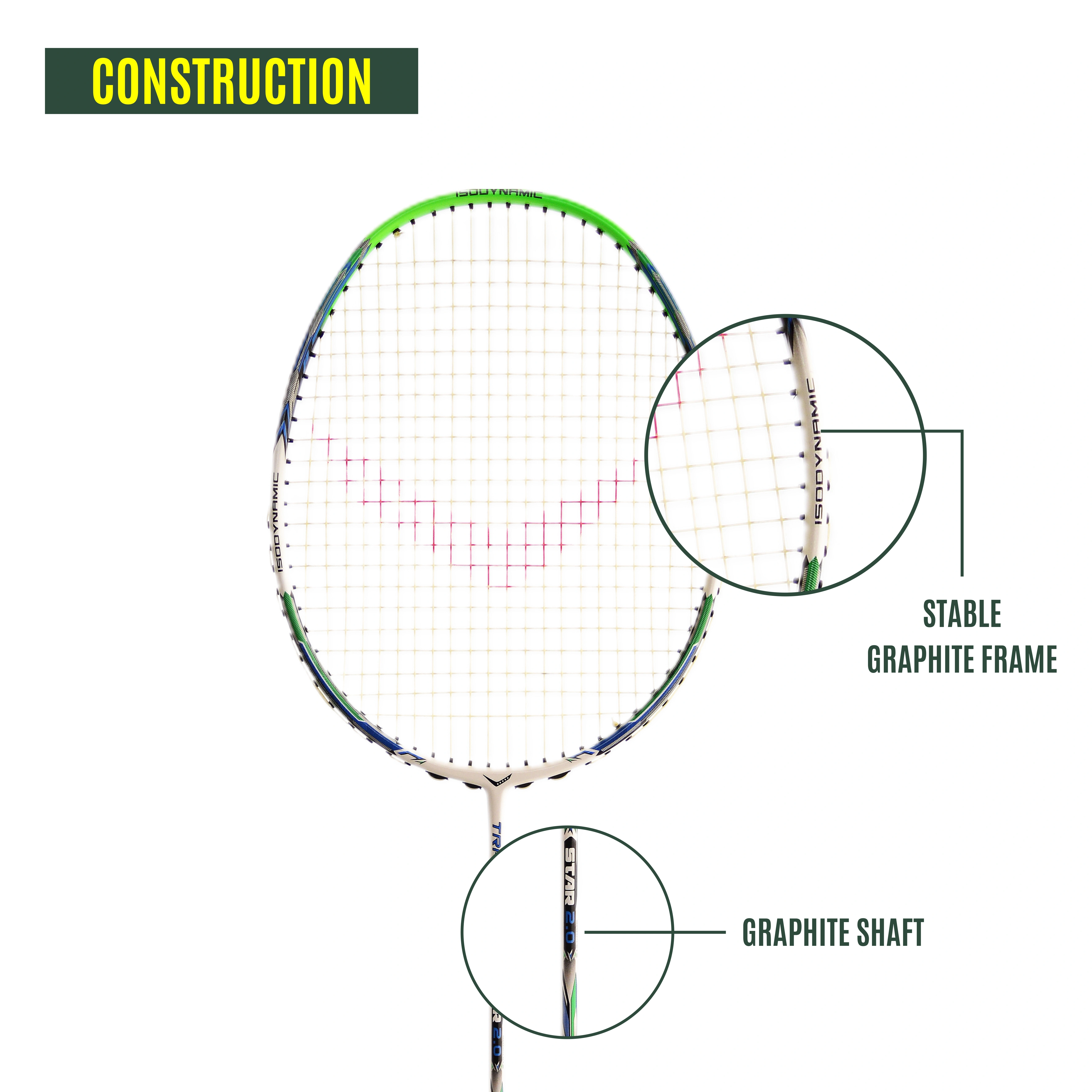 TRANSFORM STAR 2.0 UNSTRUNG BADMINTON RACQUETS-WHITE/GREEN-3