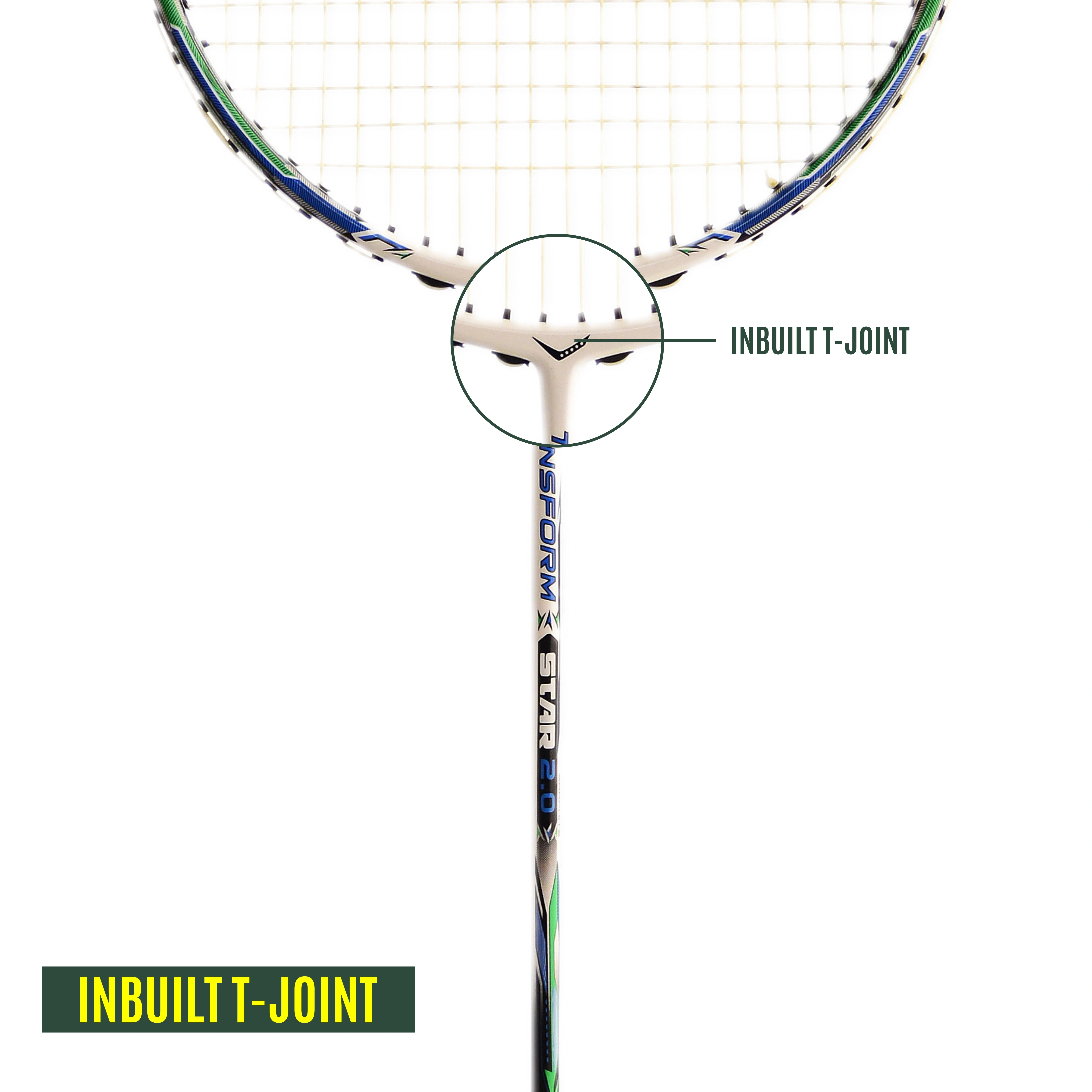 TRANSFORM STAR 2.0 UNSTRUNG BADMINTON RACQUETS-WHITE/GREEN-5