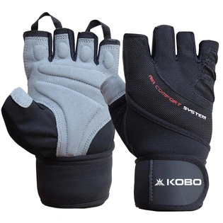 Kobo WTG-44-LARGE Weight Lifting Gym Gloves Hand Protector with Wrist Support