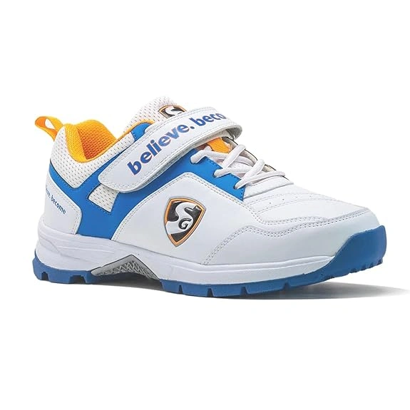 SG Century 6.0 Rubber Spikes Cricket Shoes -WHITE/R.BLUE/ORANGE-6-3