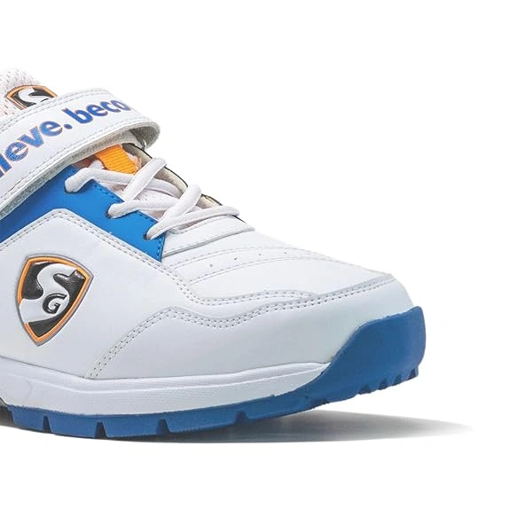 SG Century 6.0 Rubber Spikes Cricket Shoes -WHITE/R.BLUE/ORANGE-6-5