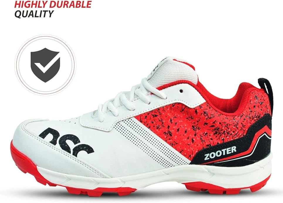 DSC Zooter Cricket Shoes for Men: Lightweight and Durable Cricket Shoes with Enhanced Grip for Optimal Performance on the Field-4-WHITE/RED-3