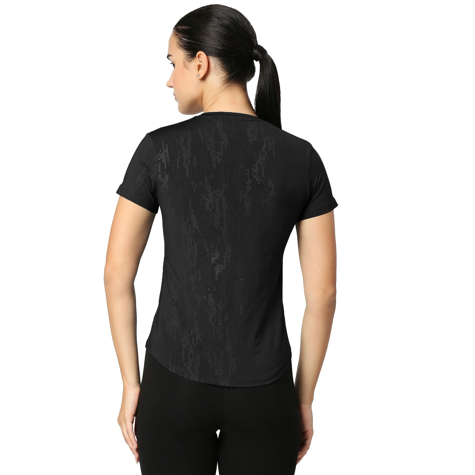 Curved Hem Emboss Print Gym Workout T-Shirt -BLACK-L-2