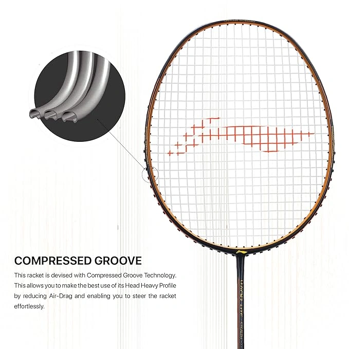 Li-Ning Wind Lite Stealth Carbon Fibre Badminton Racquets-FS-CHARCOAL/COPPER-5