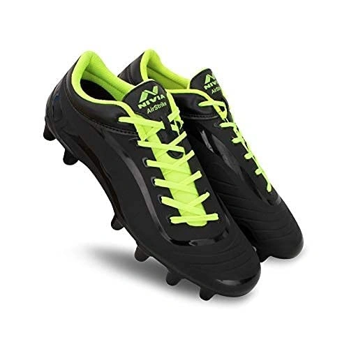 Nivia 1229BK Airstrike Football Studs for Men - Lightweight and Durable Football Shoes for Optimal Performance-BLACK-GREEN-3-3